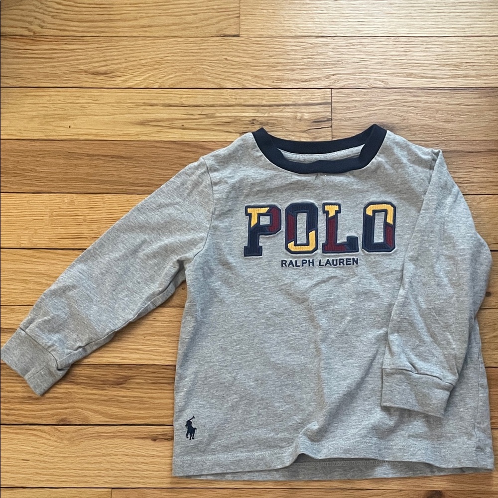 Ralph Lauren Kids Gray Long Sleeve Tee with Colorful Logo
